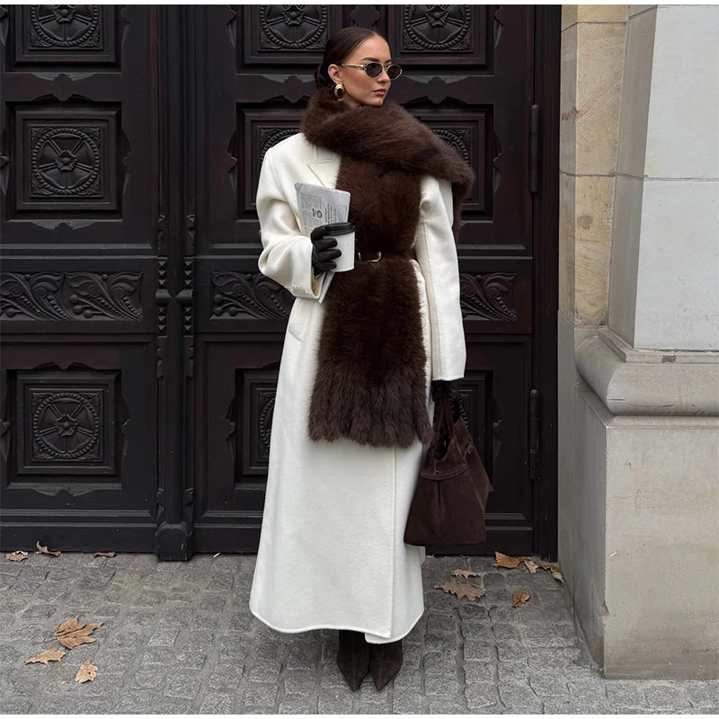 Long Thick Plush Faux Fur Scarf With Fringe for Women