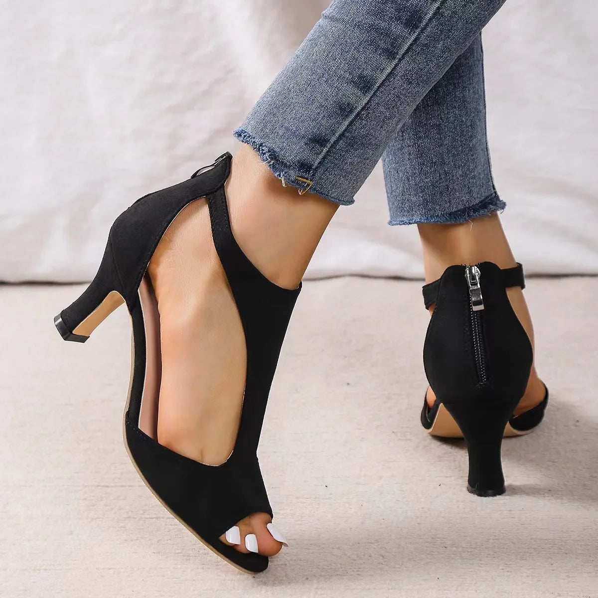 Open Toe Platform Sandals Side Zipper