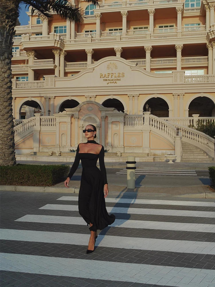 Hollow Out Slim Ankle Length Dress for Women