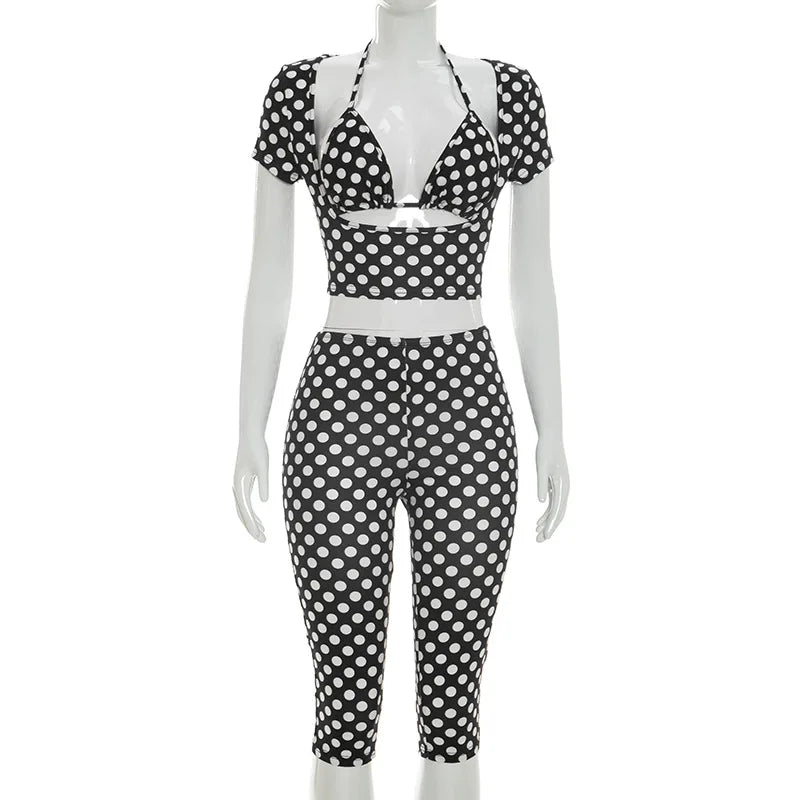 Dot Print Sexy Sling Tank Tracksuit Sets for Women