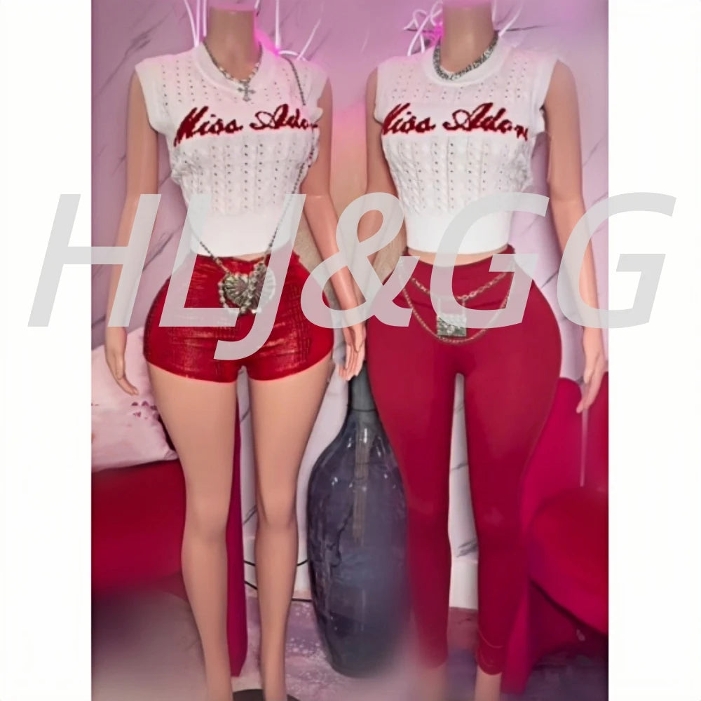 Letter Knit Crop Top Two Piece Set Streetwear for Women