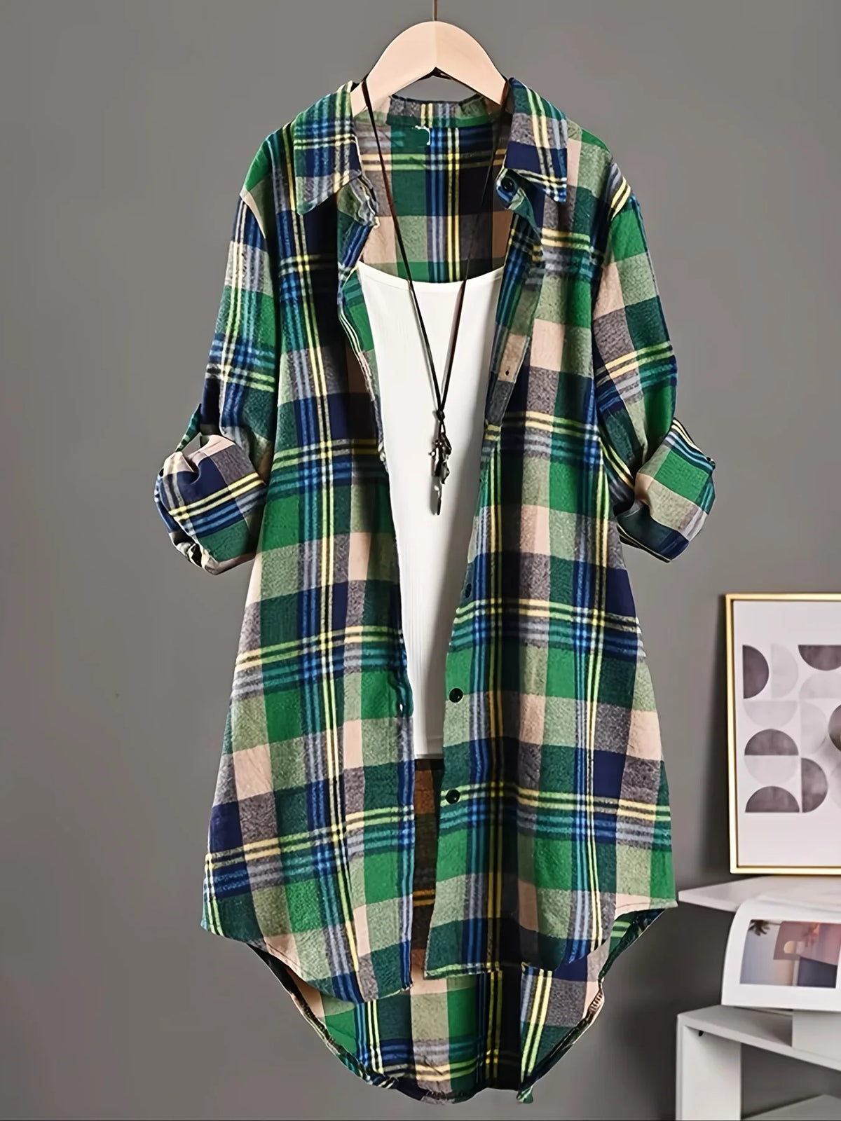 Loose Fit Plaid Button Front Long Sleeve Shirt For Women