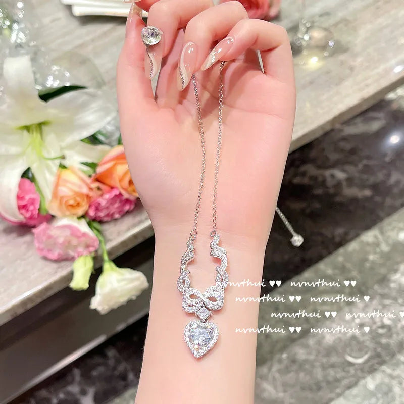 Heart Zircon Pendant Necklace in Sterling Silver for Women