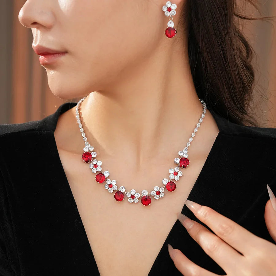 Flower Pendant Necklace And Earring Set