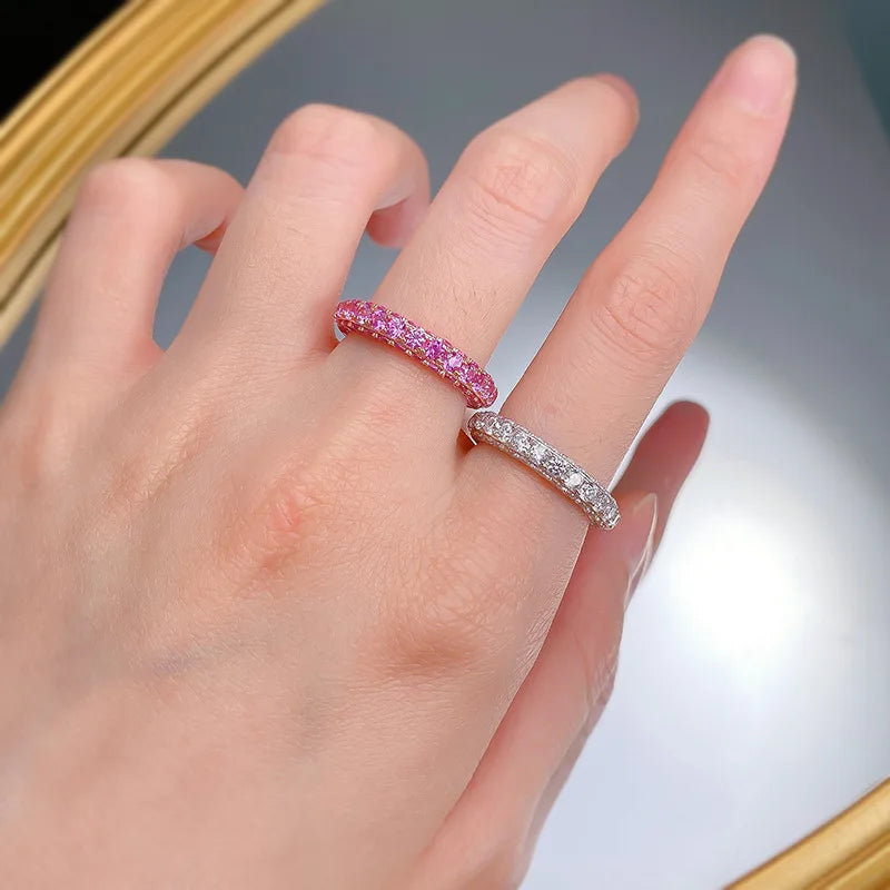 PANSYSEN Luxury 925 Sterling Silver Pink Sapphire High Carbon Diamond Ring for Women 18k White Gold Plated Wedding Party Jewelry