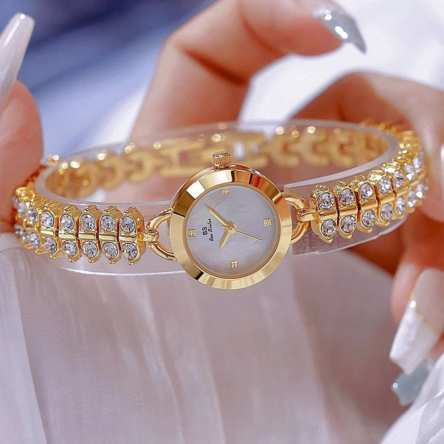 Small Diamond Accent Gold Chain Quartz Watch for Women