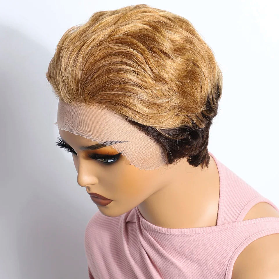 Blonde Short Pixie Cut Silky Lace Front Wig for Women
