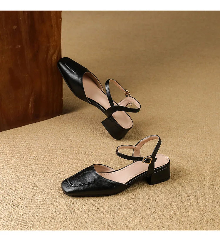 Elegant Square Toe T Strap Sandals