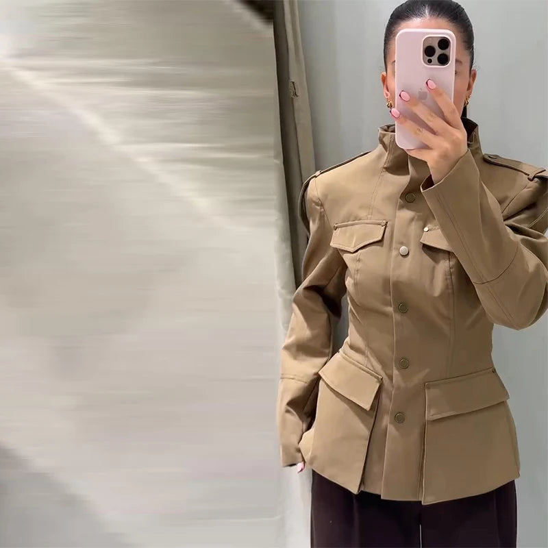 Lightweight Stand Collar Single Breasted Slim Coat for Women