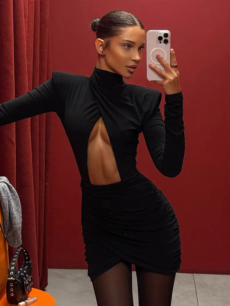 Hollow Out Pleated Mini Dress
