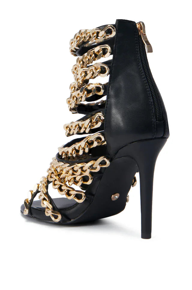 Strappy Gold Chain Stiletto Sandals