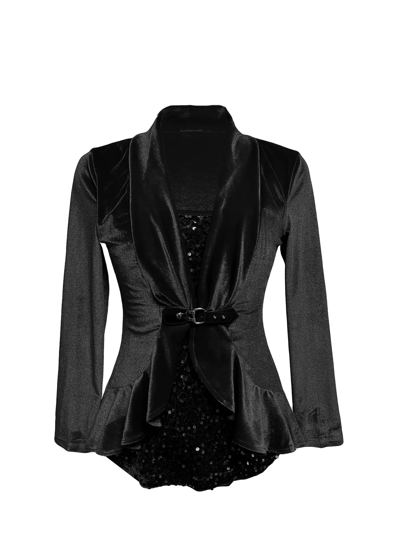 Sexy Sequin Contrast Blouse Jacket Women Formal wear Long Sleeve Button Lapel Top Loose 2025 Women's Top
