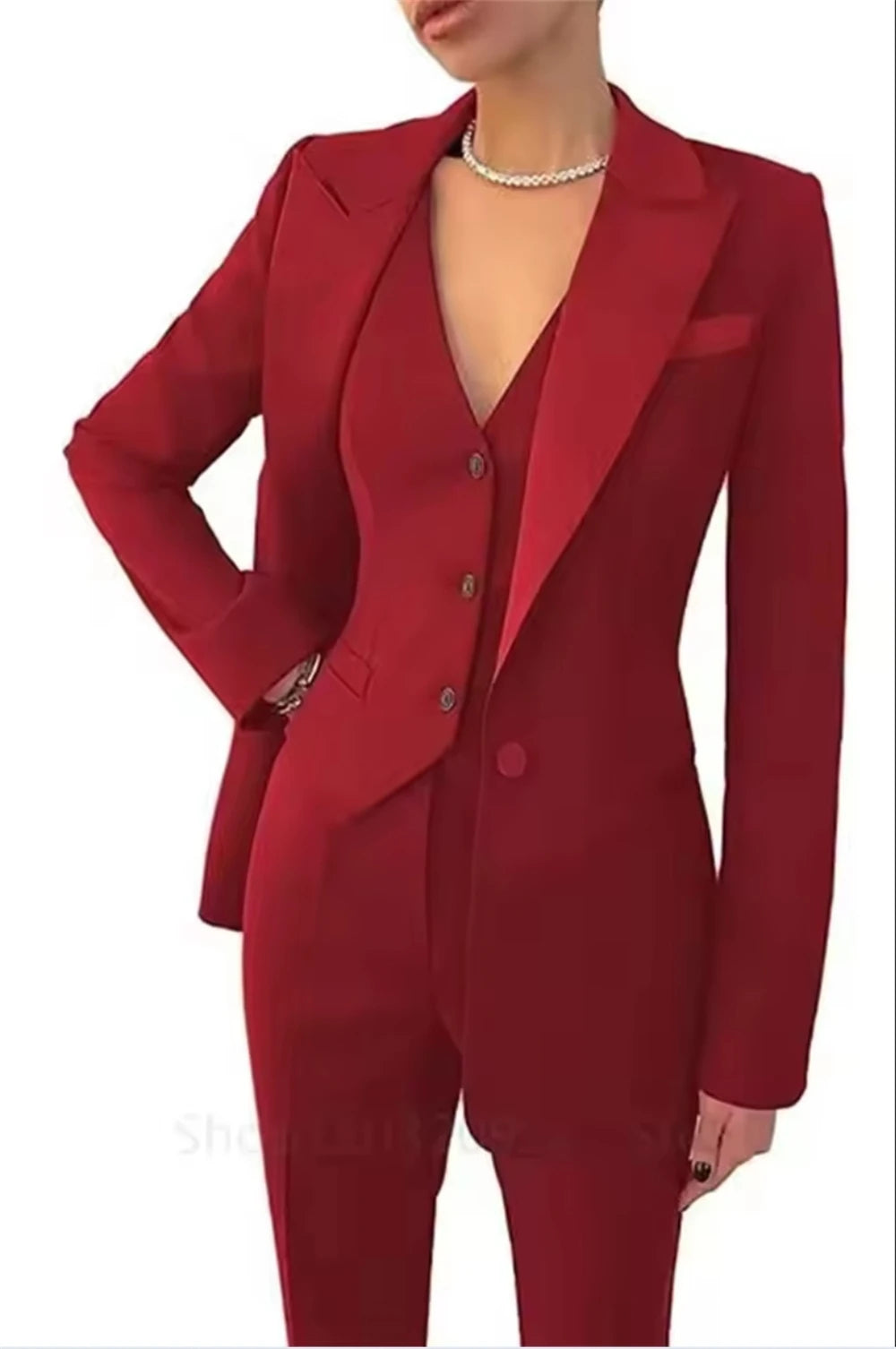 Tailor Made Women's Suit Slim Fit Notch Lapel 3 Pcs Workplace Style Blazer Female Business Work Wear (Jacket+Vest+Pants）