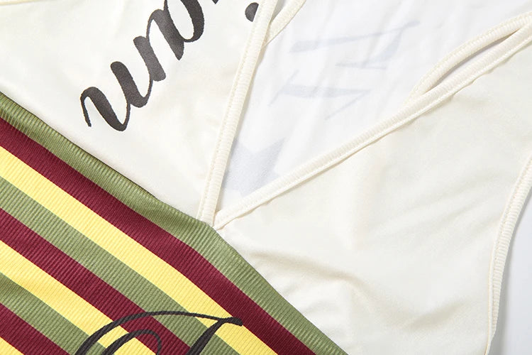 Patchwork Stripe V Neck Backless Tank Top for Women