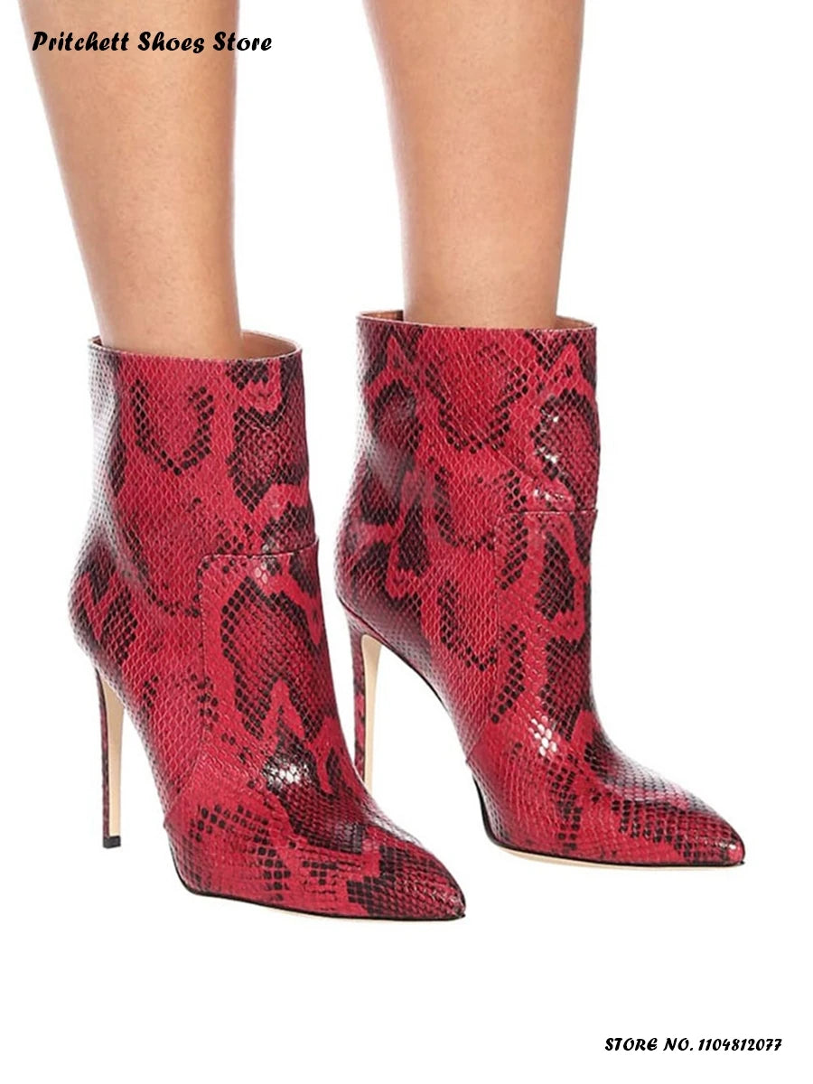 Slip On Python Print Pointed Toe Ankle Boots For Women