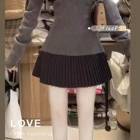2025 New Spring and Autumn New Chinese Style Chest Show Big and Thin Top V-neck Sweater+Lace Inner+Short Skirt 3-Piece Set