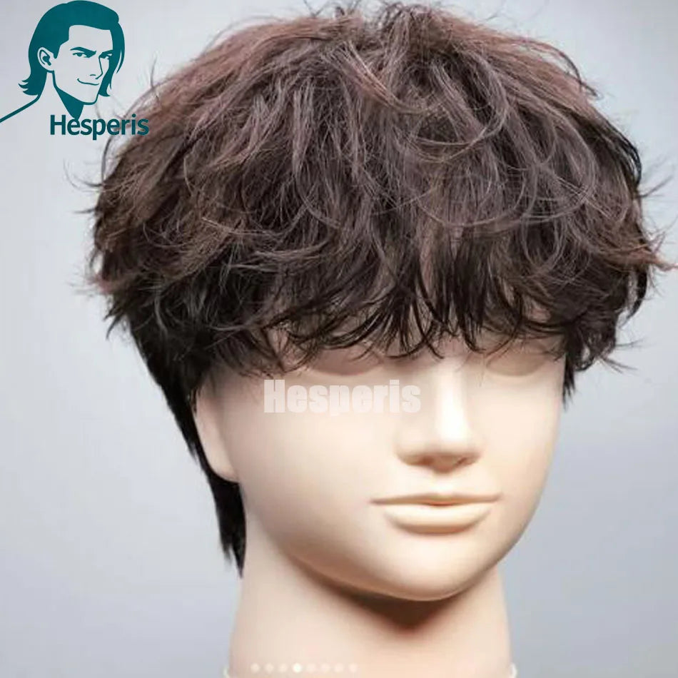 Full Lace Brown Brazilian Glueless Wavy Pixie Human Hair Wig with Bangs for Women