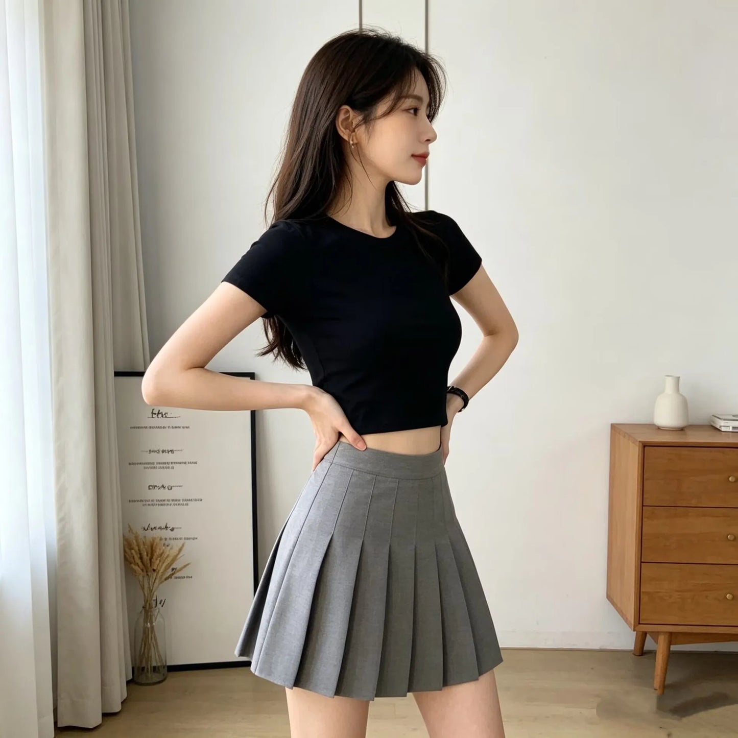 White High Waist Pleated Mini Skirt With Built In Shorts For Women