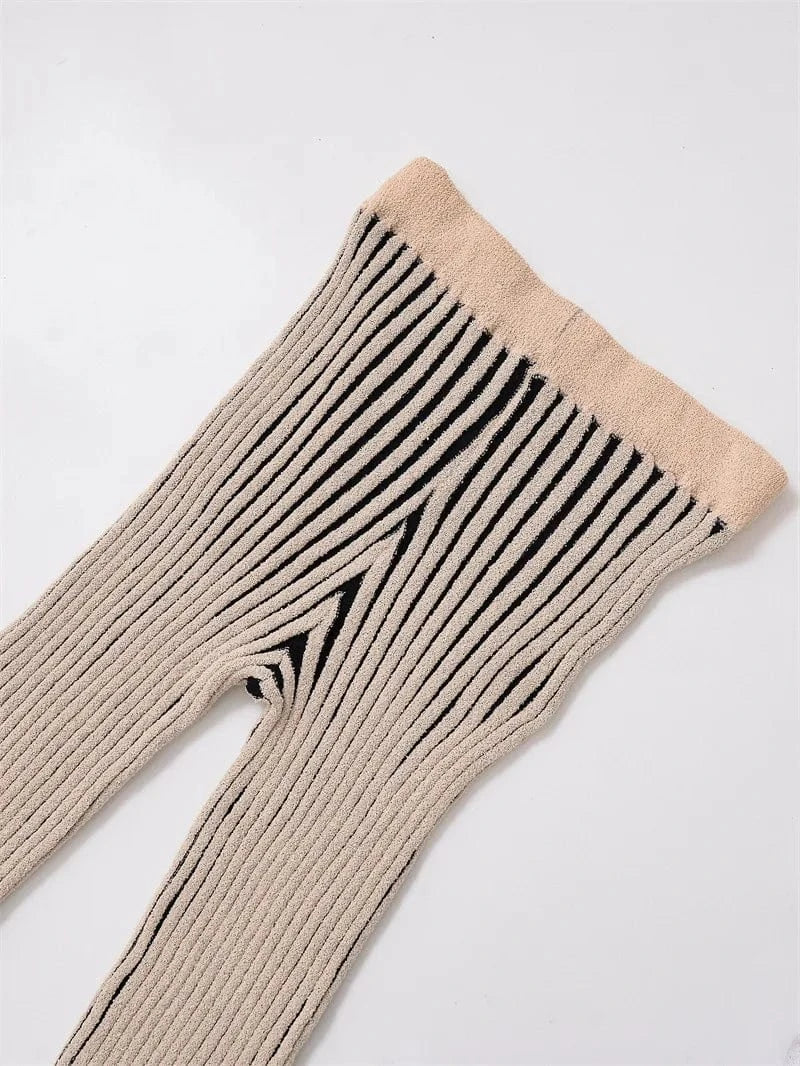 Joskaa 2025 Women's Striped Knit Two Piece Set Casual O-Neck Sleeveless Sweater Vest and Flared Pants Matched Vintage Streetwear