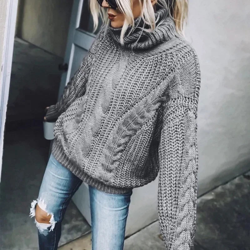 Oversized Chunky Knit Turtleneck Sweater for Women
