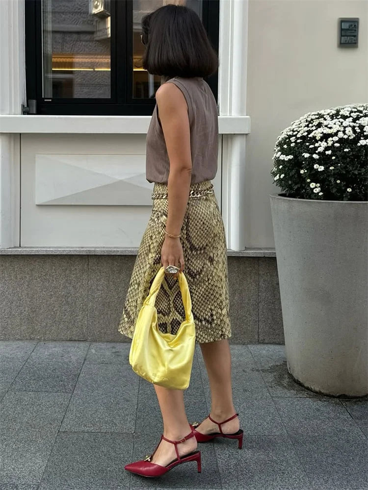 Snakeskin Patchwork High Waist Skirt
