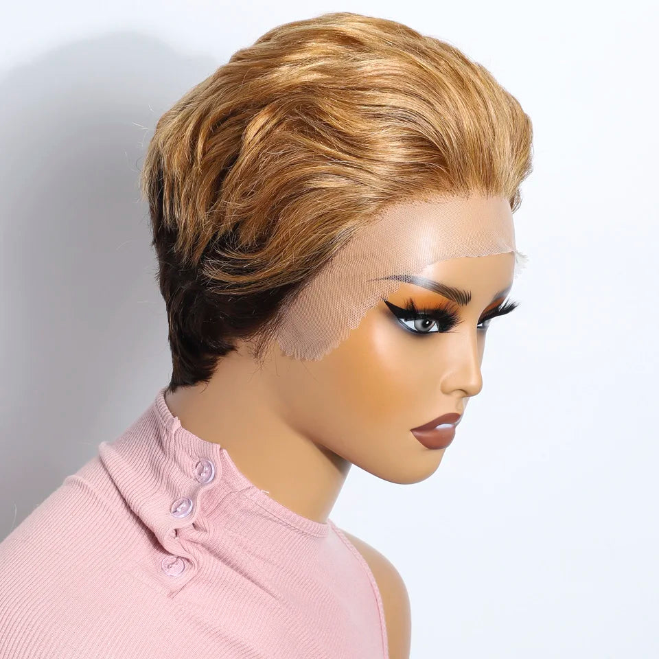 Blonde Short Pixie Cut Silky Lace Front Wig for Women