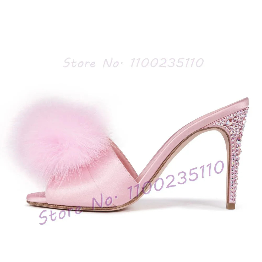 Elegant Pink Satin Open Toe Stiletto Mules For Women