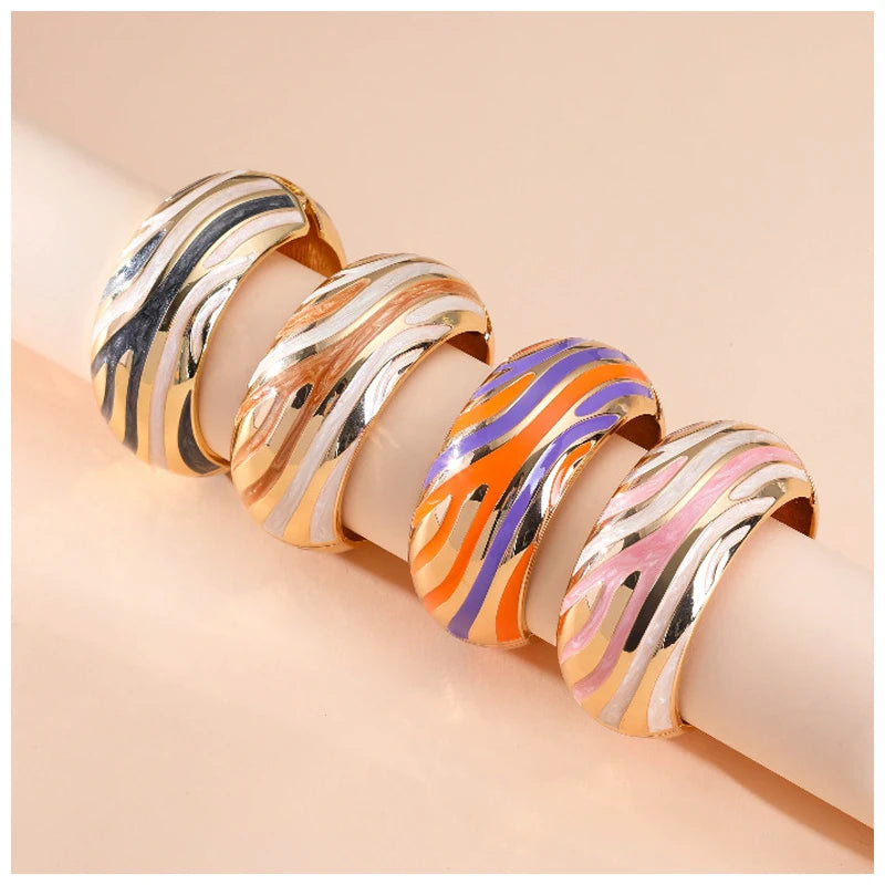 Colorful Enameled Statement Cuff Bangle Bracelet for Women