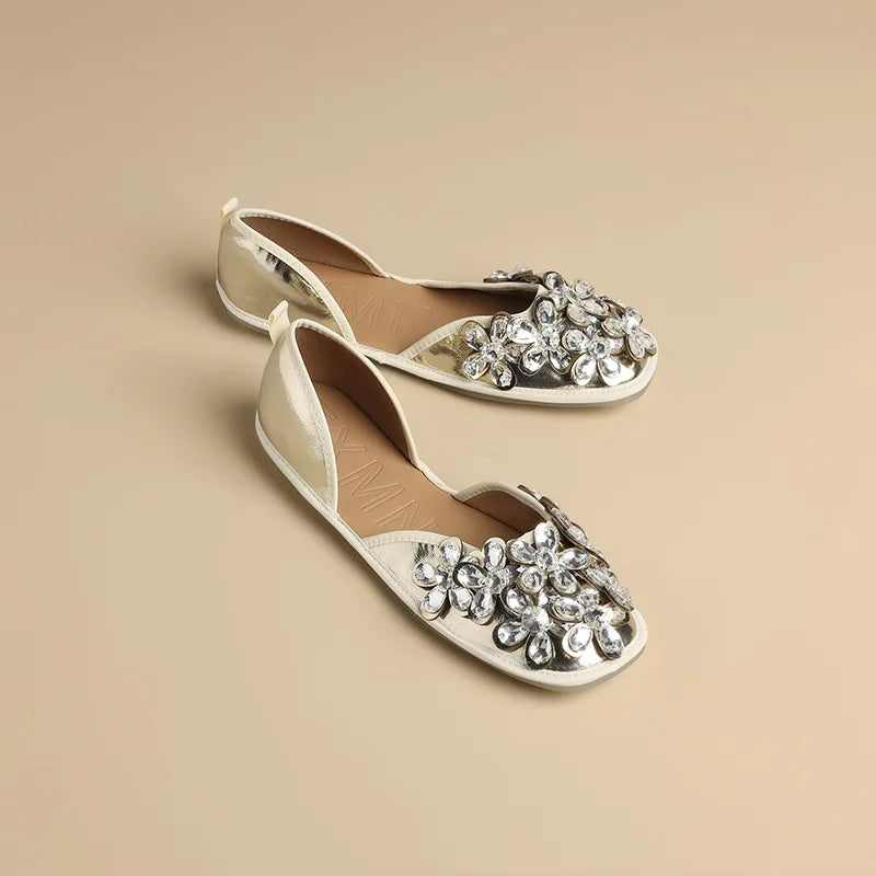 Luxurious Rhinestone Square Toe Slip On Mules for Women