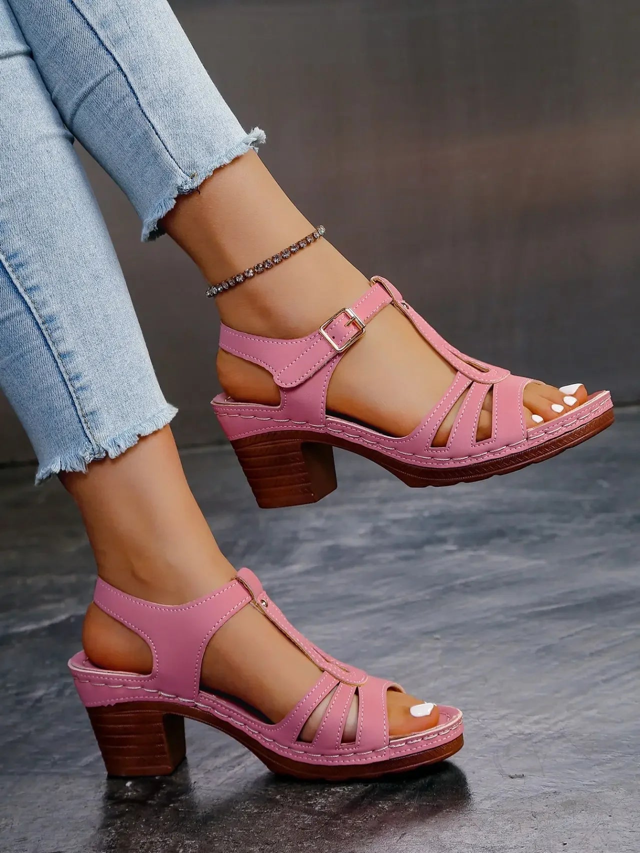 Elegant Square Heel Buckle Sandals