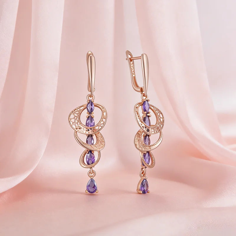 Purple Zircon Drop Earrings