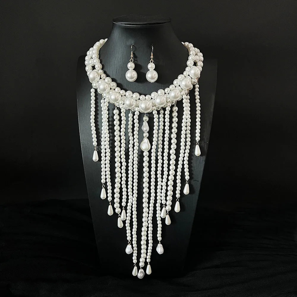 Elegant Layered Imitation Pearl Tassel Necklace for Women