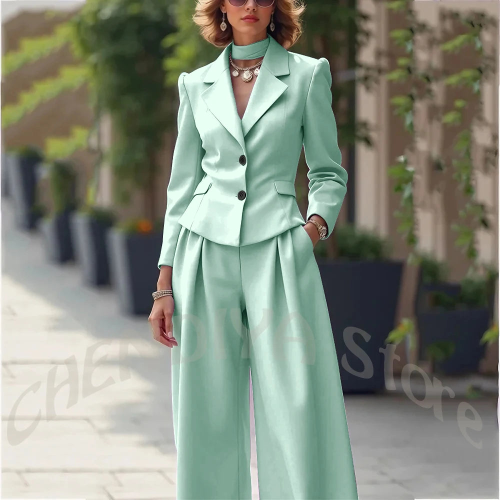 Elegant Notch Lapel Tailored Two Piece Suit Set for Women