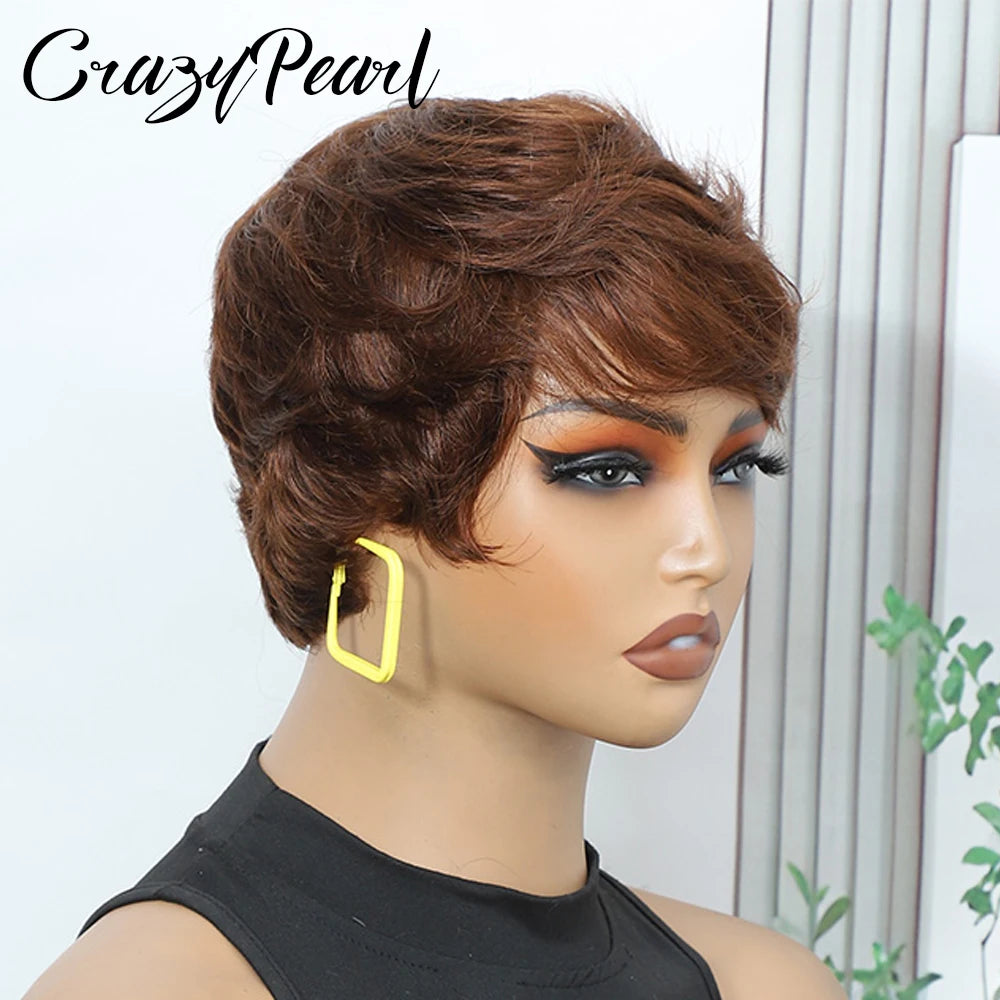 Layered Pixie Cut Human Hair Wig With Bangs for Women