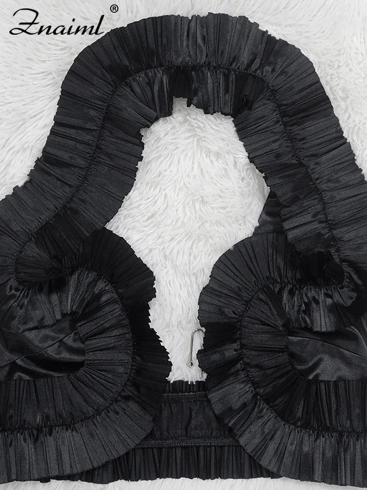 Znaiml Prom Gowns Formal Pleated Two 2 Pieces Women Crop Top and High Slit Skirt Set Ruffles Sexy Night Club Outfits Birthday