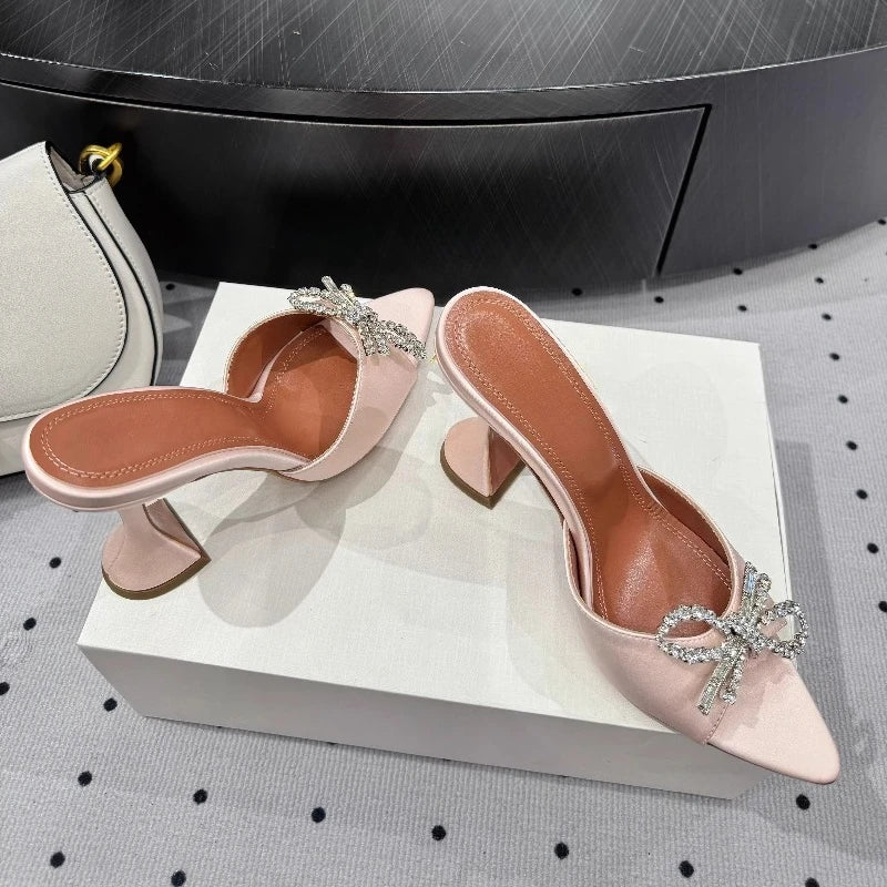 Bow Rhinestone Pointed Toe High Heel Sandals for Women