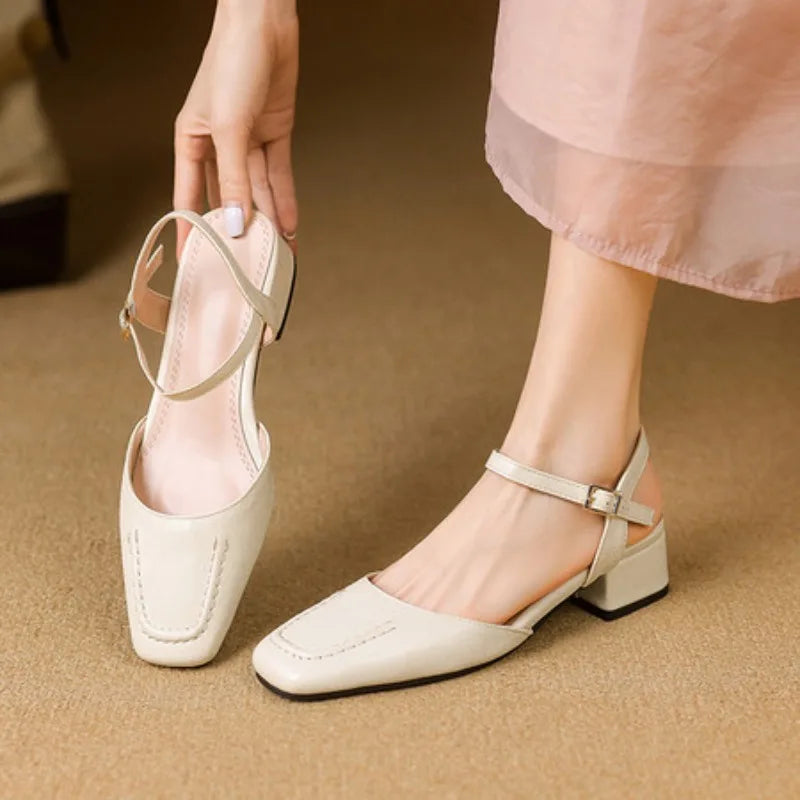 Elegant Square Toe T Strap Sandals