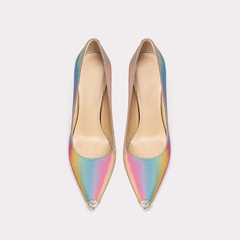Rainbow Color Pointed Toe High Heel Stiletto Pumps for Women