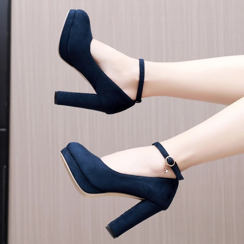 Square Toe Ankle Strap Heel Pumps