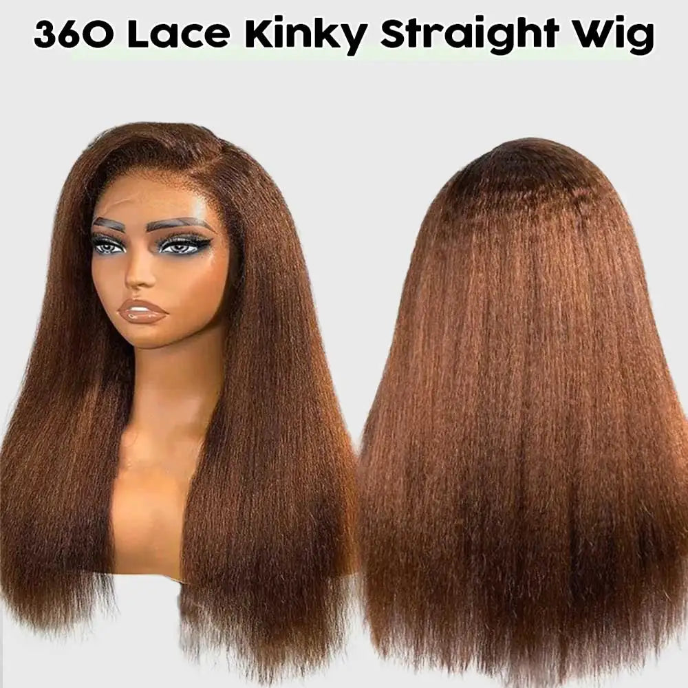 Chocolate Brown Kinky Straight Lace Front Wig for Women