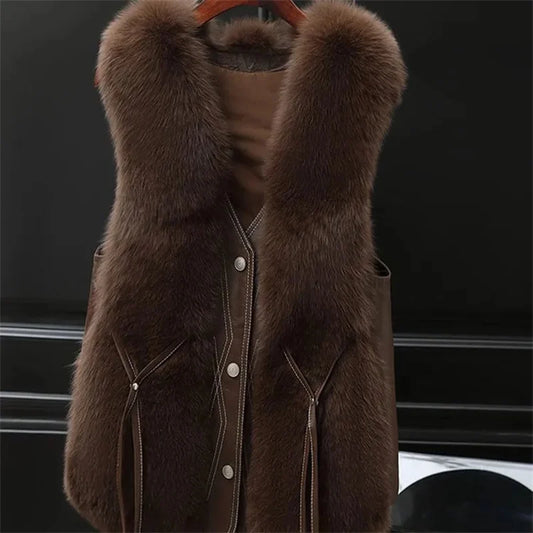High Quality Imitation Fox Fur Vest Jacket Women Fur Vest Jacket 2024 Winter Waistcoat Short Fur Vest Female Vestcoat Sleeveless