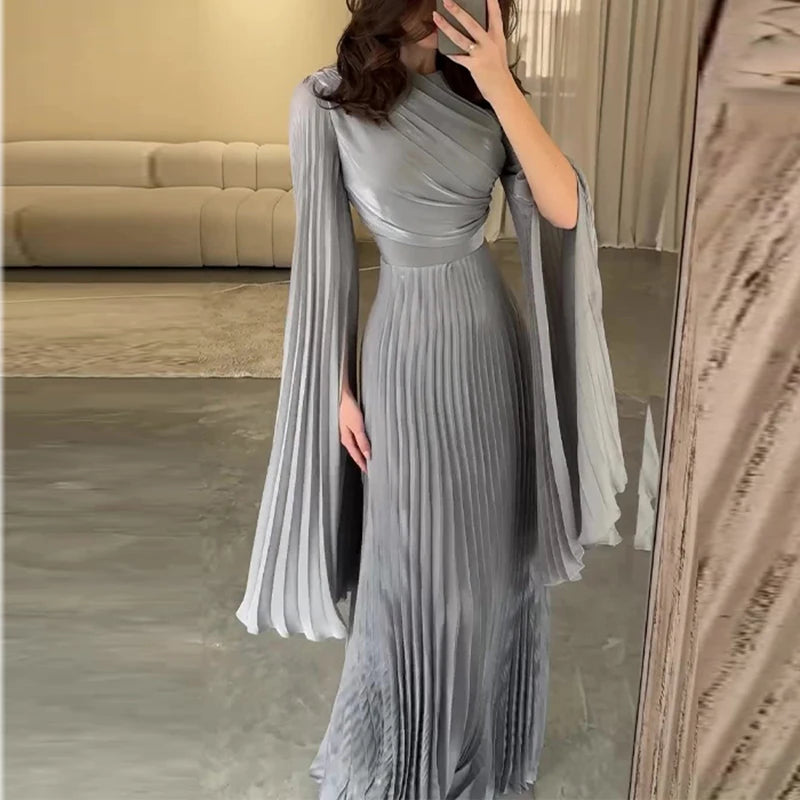 Pleated Solid Color Robe Dress