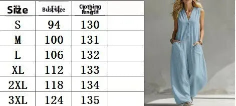 Sleeveless V Neck Loose Wide Leg Casual Jumpsuit For Women