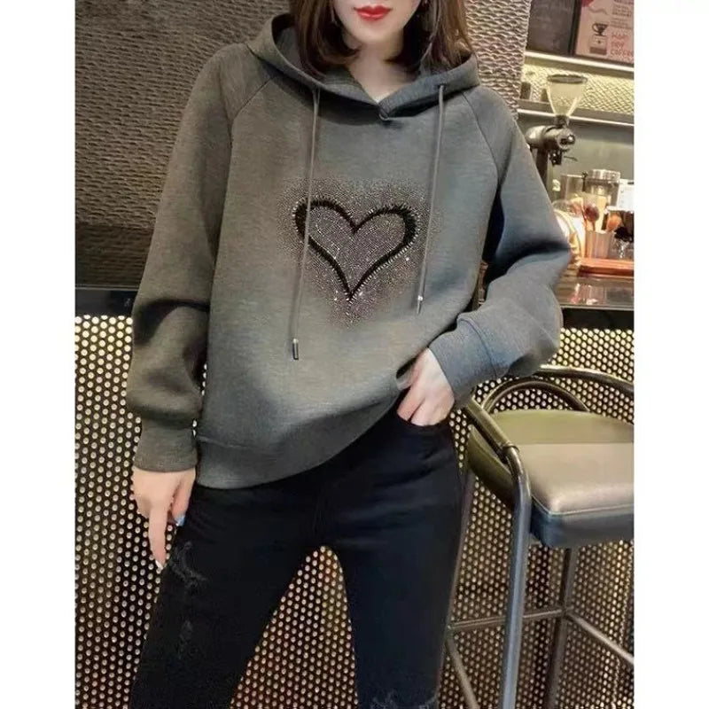 Autumn and Winter Women's Hoodie Sweater fleece-lined Thickened Korean-style Loose Casual All-match Top