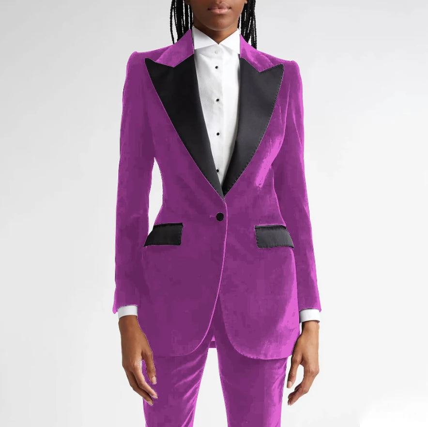 Classic Black Flannel Two Piece Business Suit For Women
