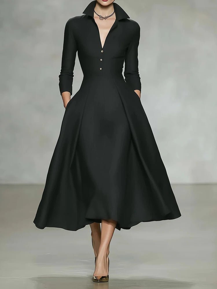 Long Sleeve Deep V Neck Patchwork Maxi Dress for Women