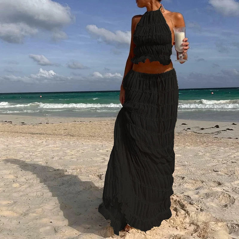 Boho Backless Halter Two Piece Beach Set for Women