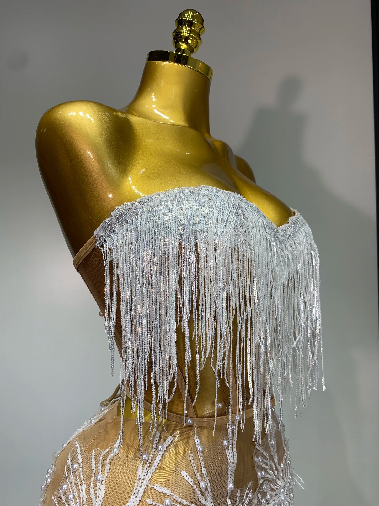 Women Sexy Mesh See Through Pearl Lace Party Mini Dress Celebrate Birthday Photo Shoot Wear Performance Stage Costume