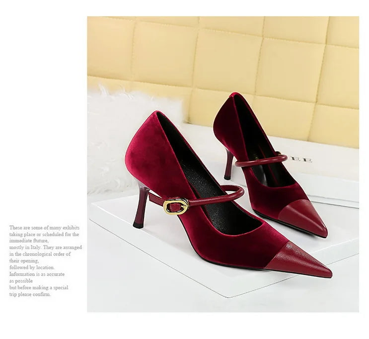 Suede Buckle Strap Pointed Toe Stiletto Pumps for Women