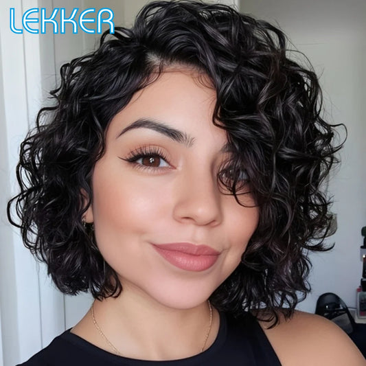 Short Deep Curly Bob Lace Front Human Hair Wig for Women